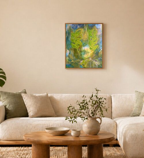 Wohnzimmer mit Kunst von Simona Ledl als positive Energie im Raum