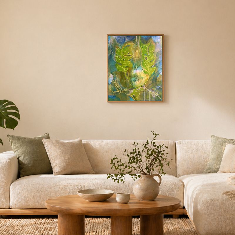Wohnzimmer mit Kunst von Simona Ledl als positive Energie im Raum